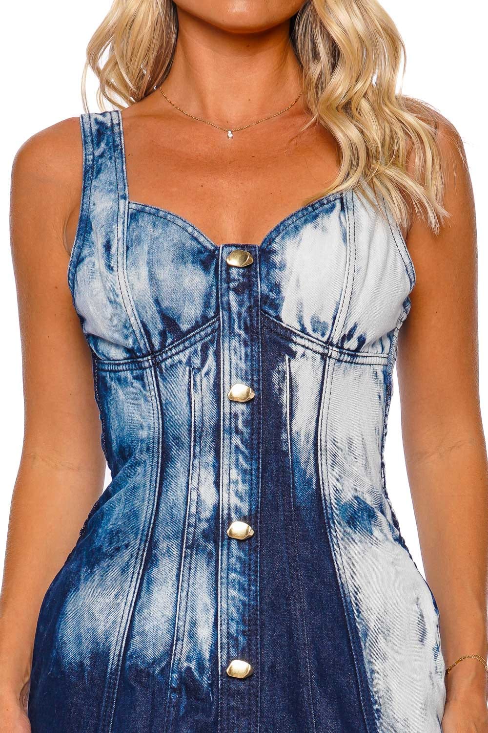 Aje. Enigma Tie Dye Denim Midi Dress
