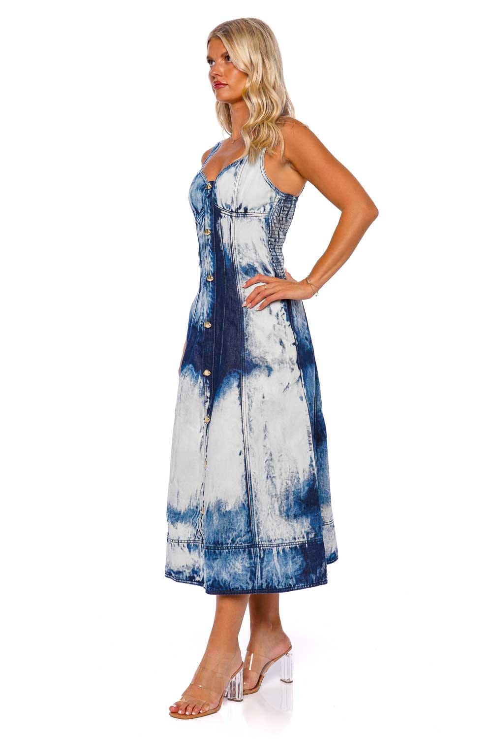 Aje. Enigma Tie Dye Denim Midi Dress
