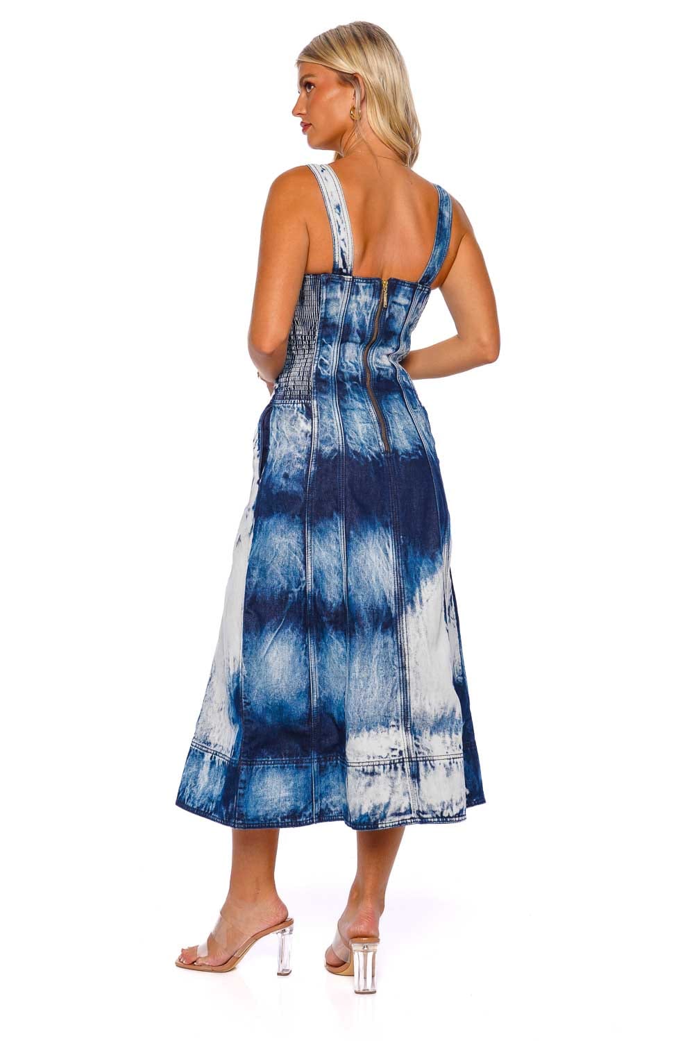 Aje. Enigma Tie Dye Denim Midi Dress