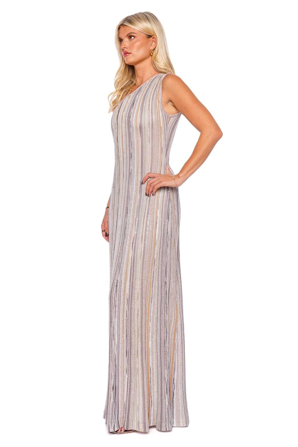 MISSONI SLEEVELESS LONG DRESS ONE SHOULDER DS23WG56 MULTICOLOR WITH LILAC BASE