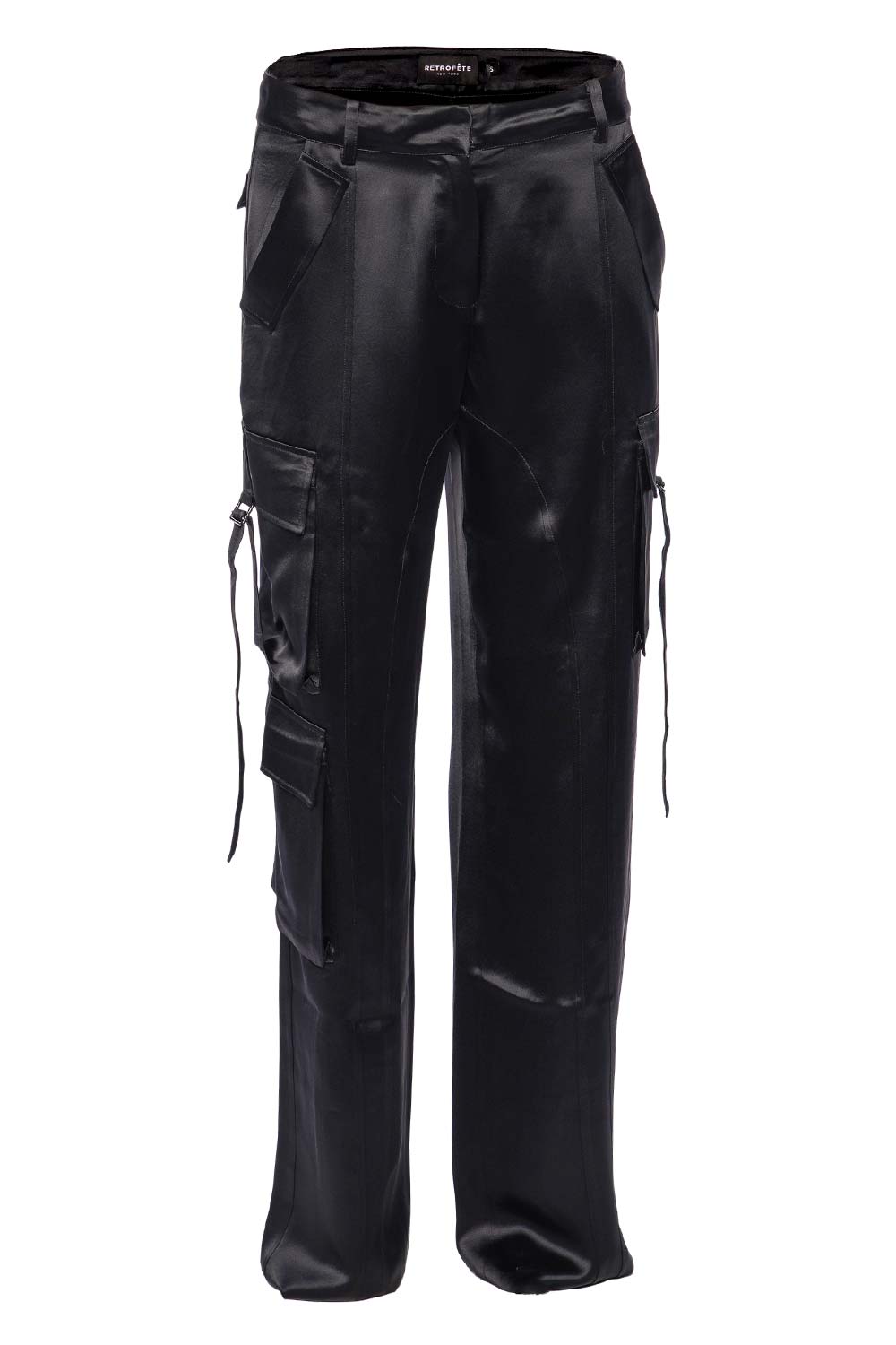 Retrofête André Black Satin Cargo Pants
