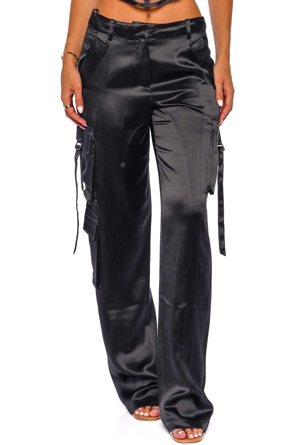 Retrofête André Black Satin Cargo Pants