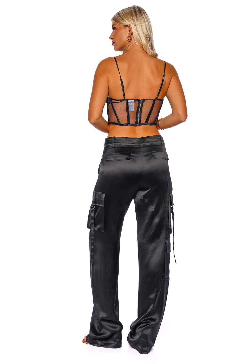 Retrofête André Black Satin Cargo Pants