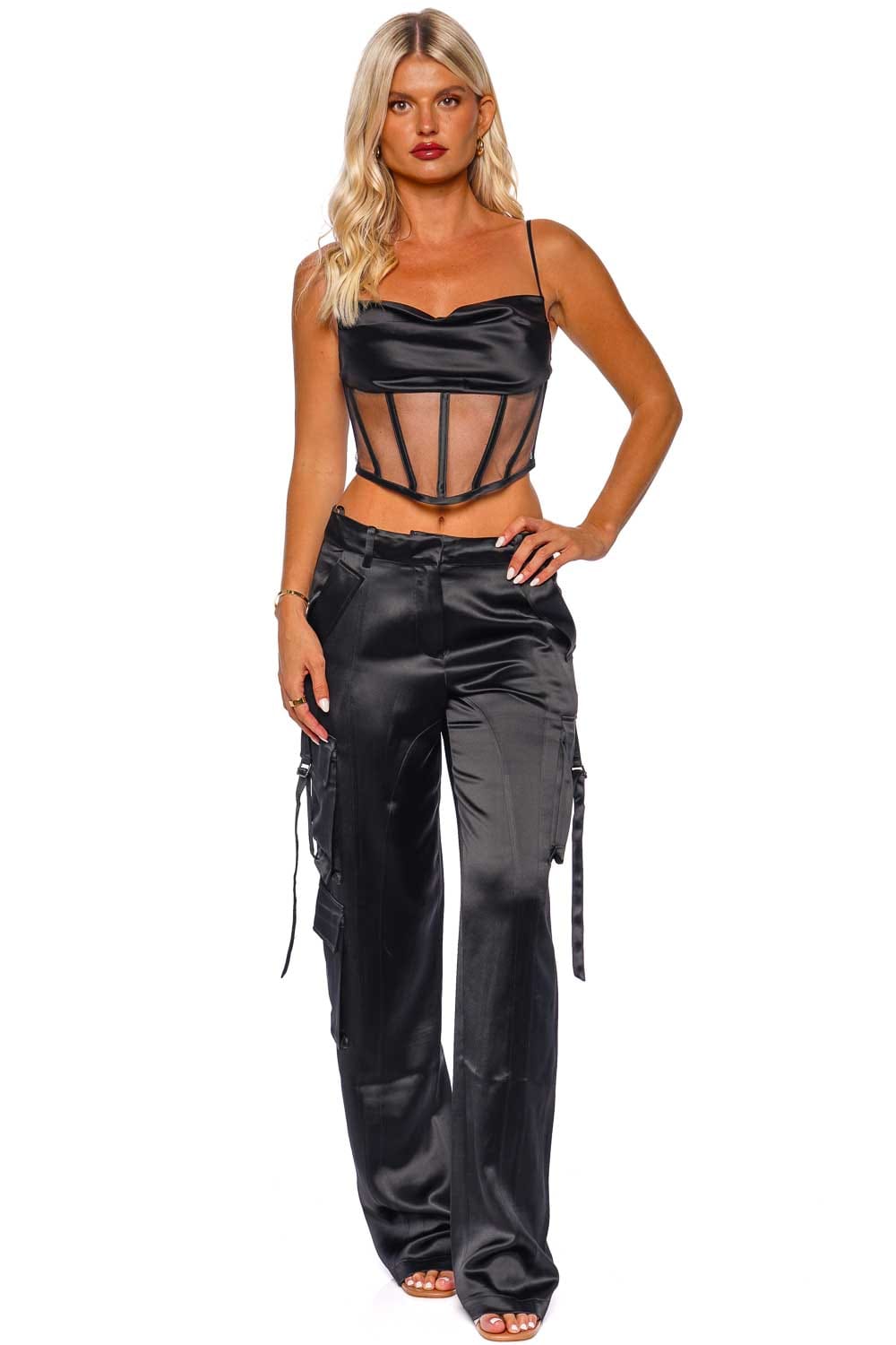 Retrofête André Black Satin Cargo Pants