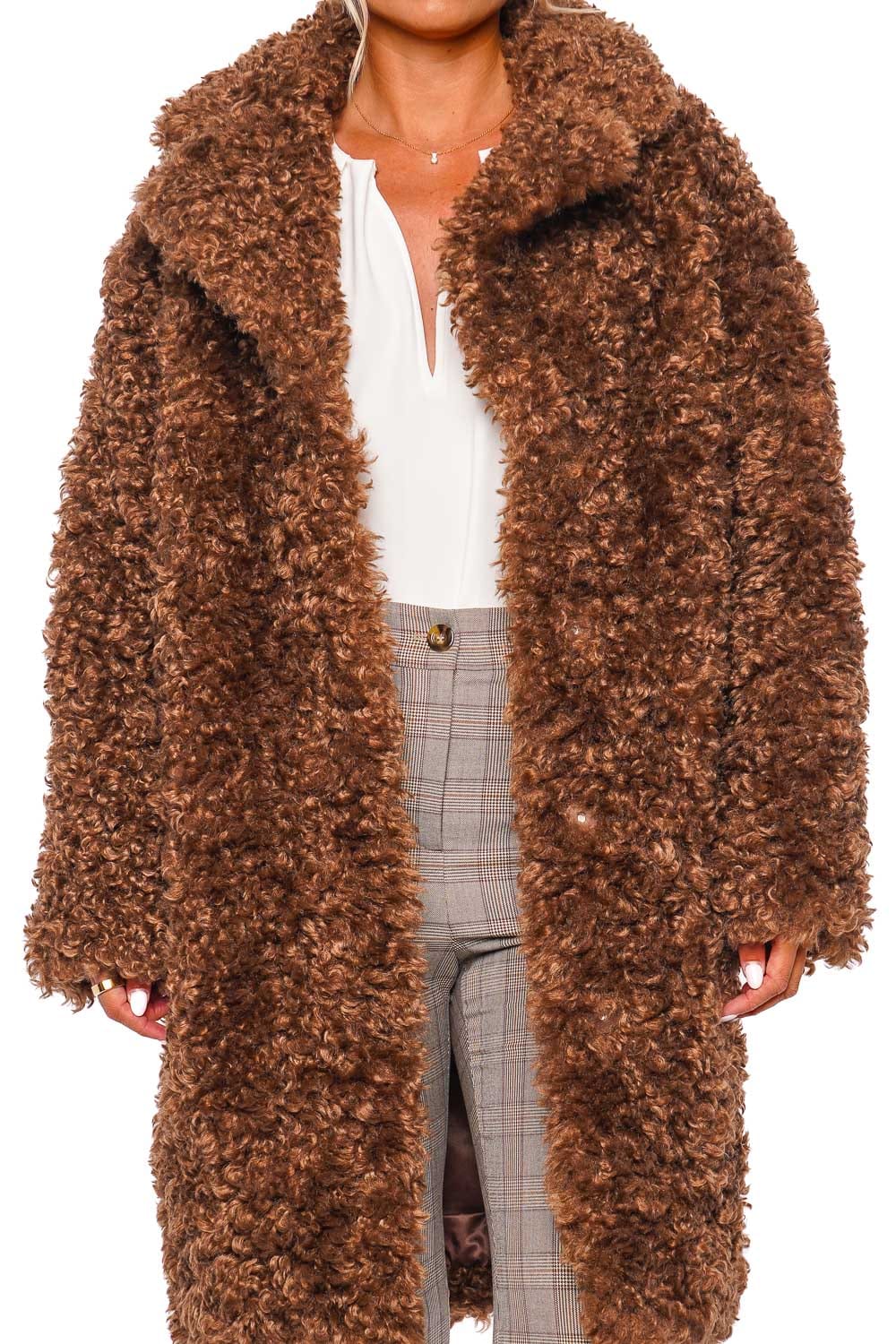 STAND STUDIO Camille Brown Faux Fur Cocoon Coat