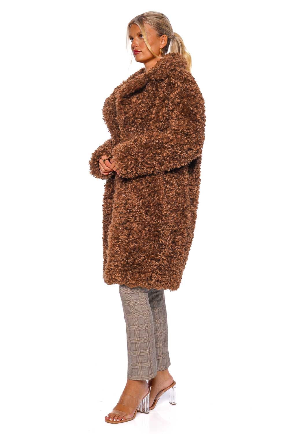 STAND STUDIO Camille Brown Faux Fur Cocoon Coat