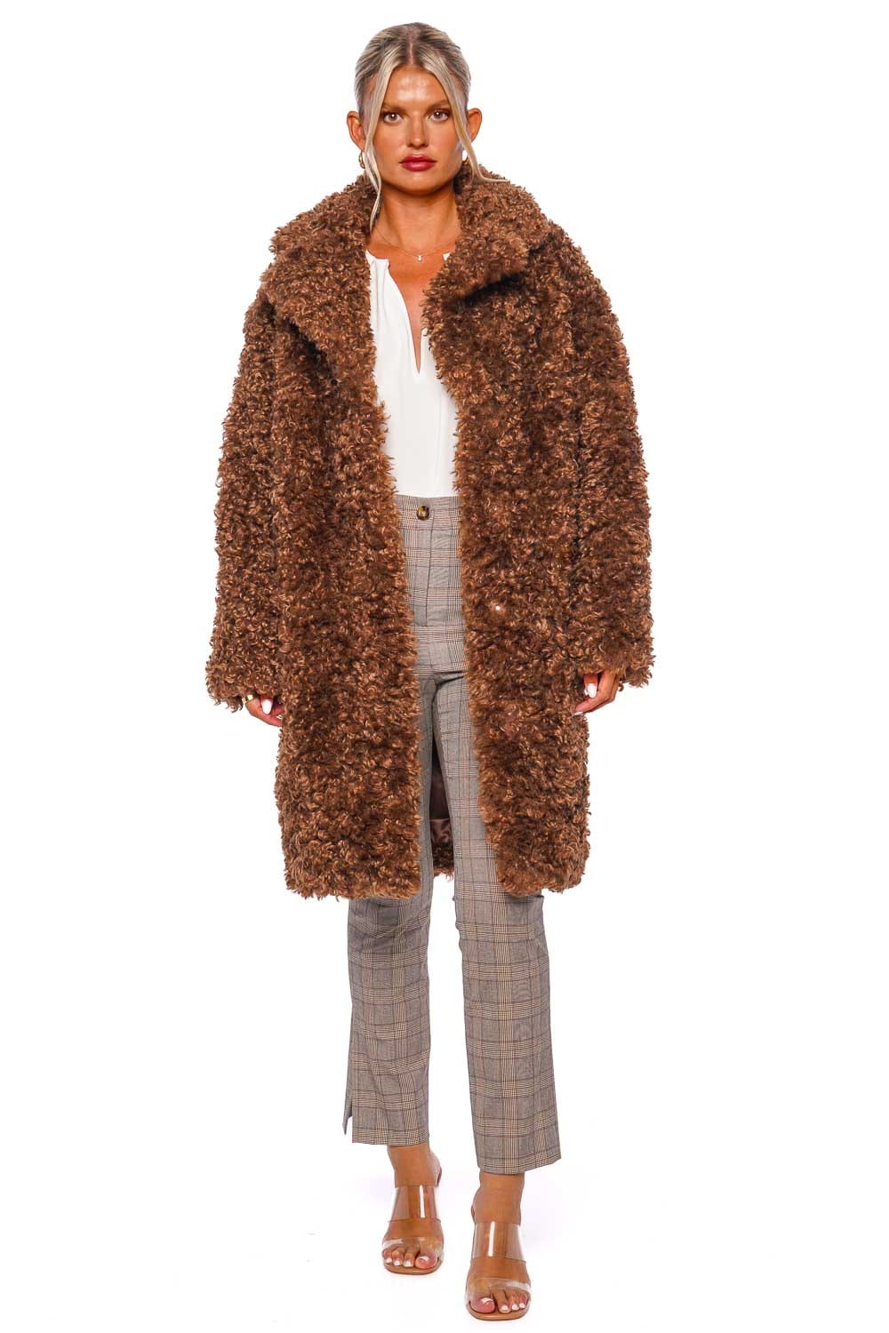 STAND STUDIO Camille Brown Faux Fur Cocoon Coat