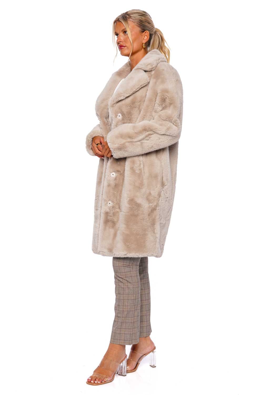 STAND STUDIO Camille Ecru Faux Fur Cocoon Coat