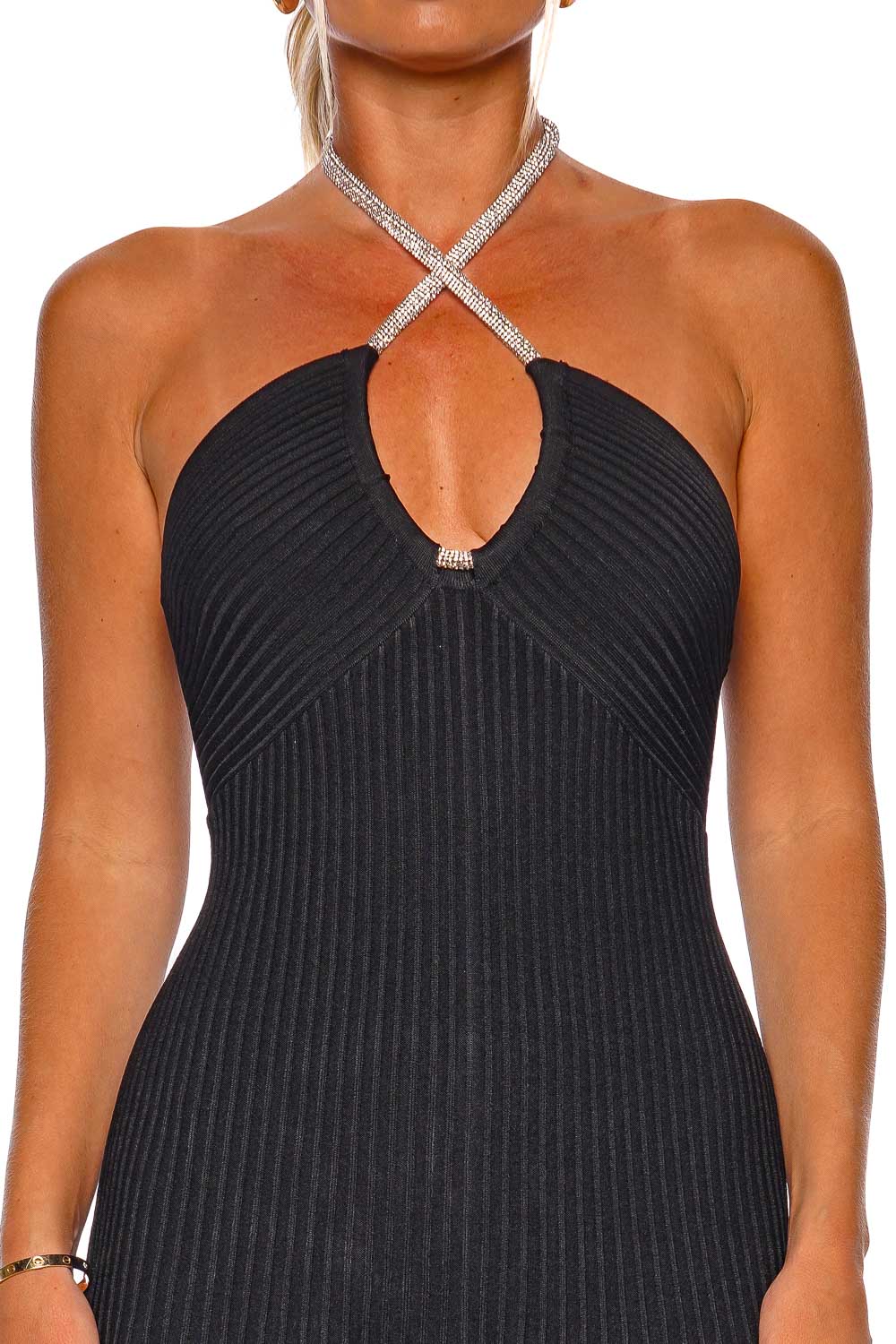 SIMKHAI Sadira Crystal Halter Midi Dress