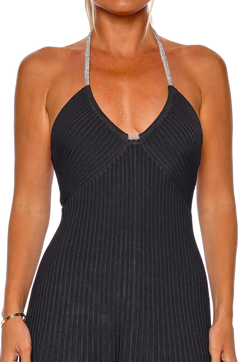 SIMKHAI Sadira Crystal Halter Midi Dress