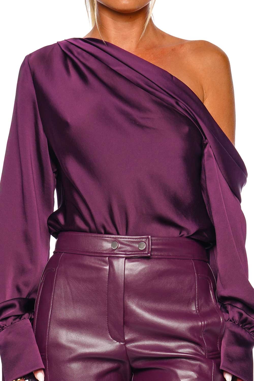 SIMKHAI Alice Plum One Shoulder Satin Top