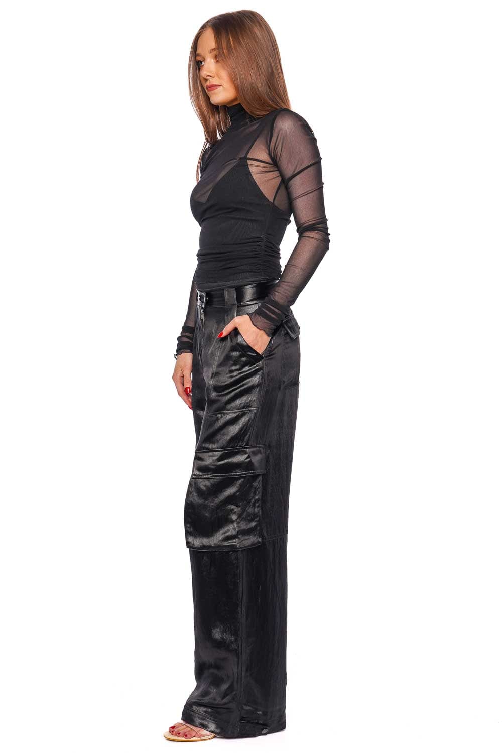 SIMKHAI Beatriz Black Wide Leg Cargo Pants