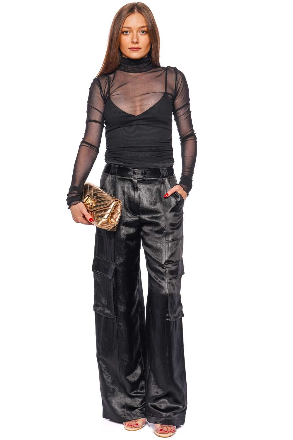 SIMKHAI Beatriz Black Wide Leg Cargo Pants