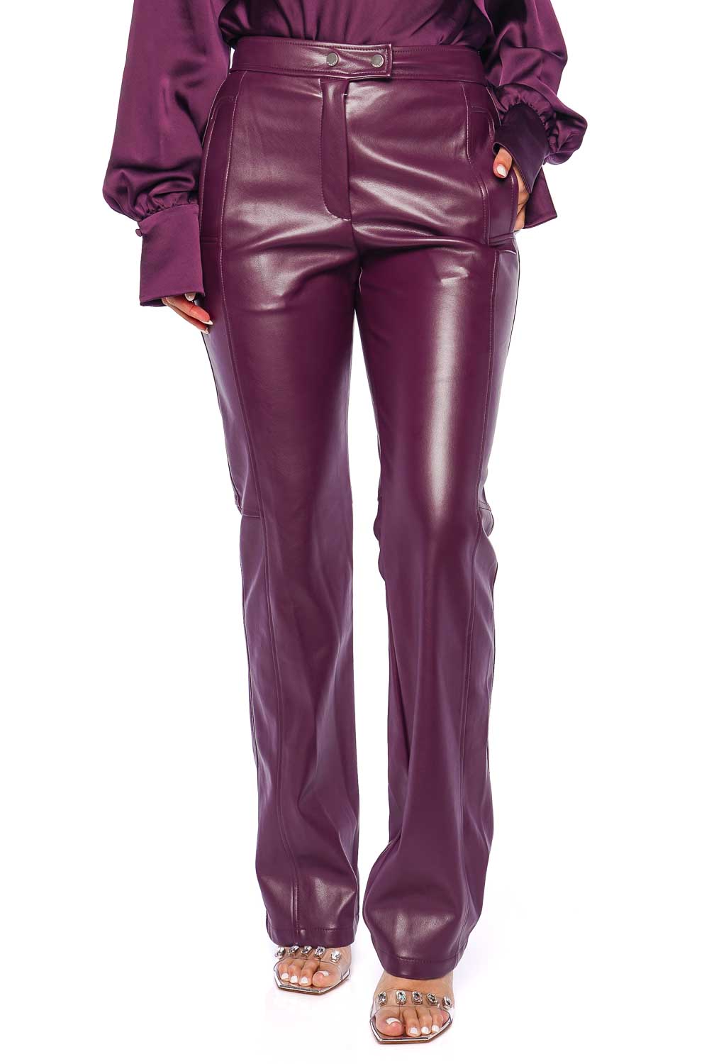 SIMKHAI Dahlia Plum Vegan Leather Straight Leg Pants
