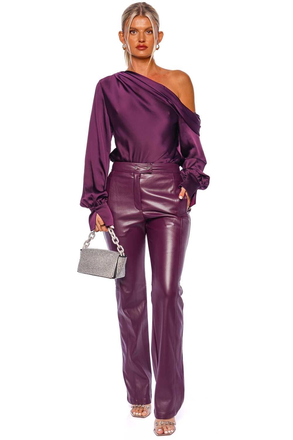 SIMKHAI Dahlia Plum Vegan Leather Straight Leg Pants