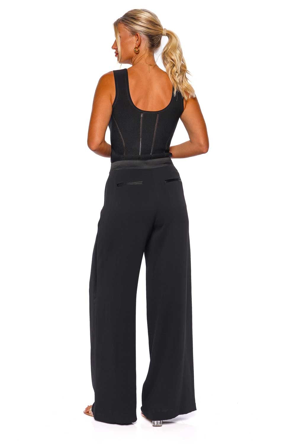 SIMKHAI PALLADIA WIDE LEG TUXEDO PANT 523-4116-Q BLACK