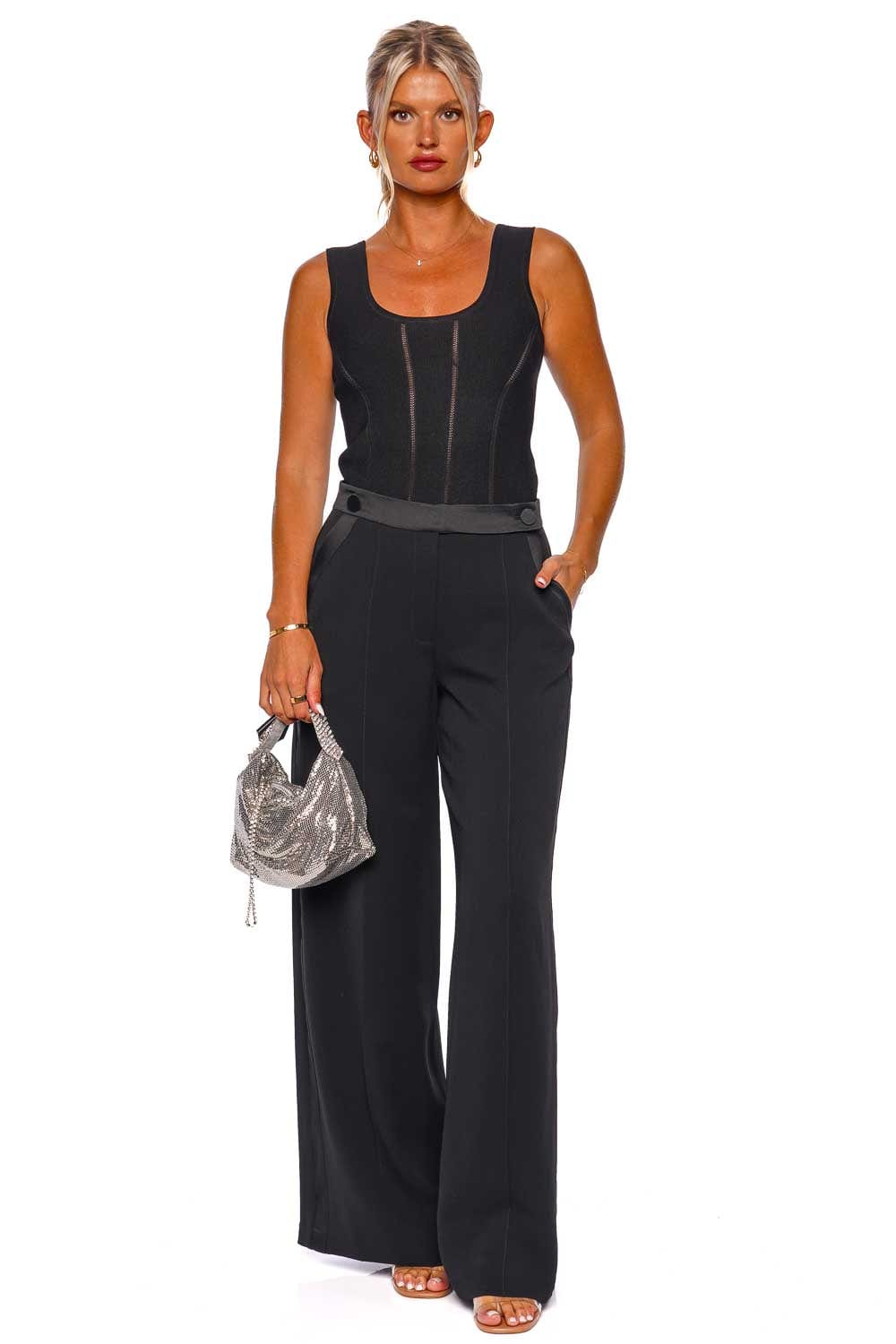 SIMKHAI PALLADIA WIDE LEG TUXEDO PANT 523-4116-Q BLACK