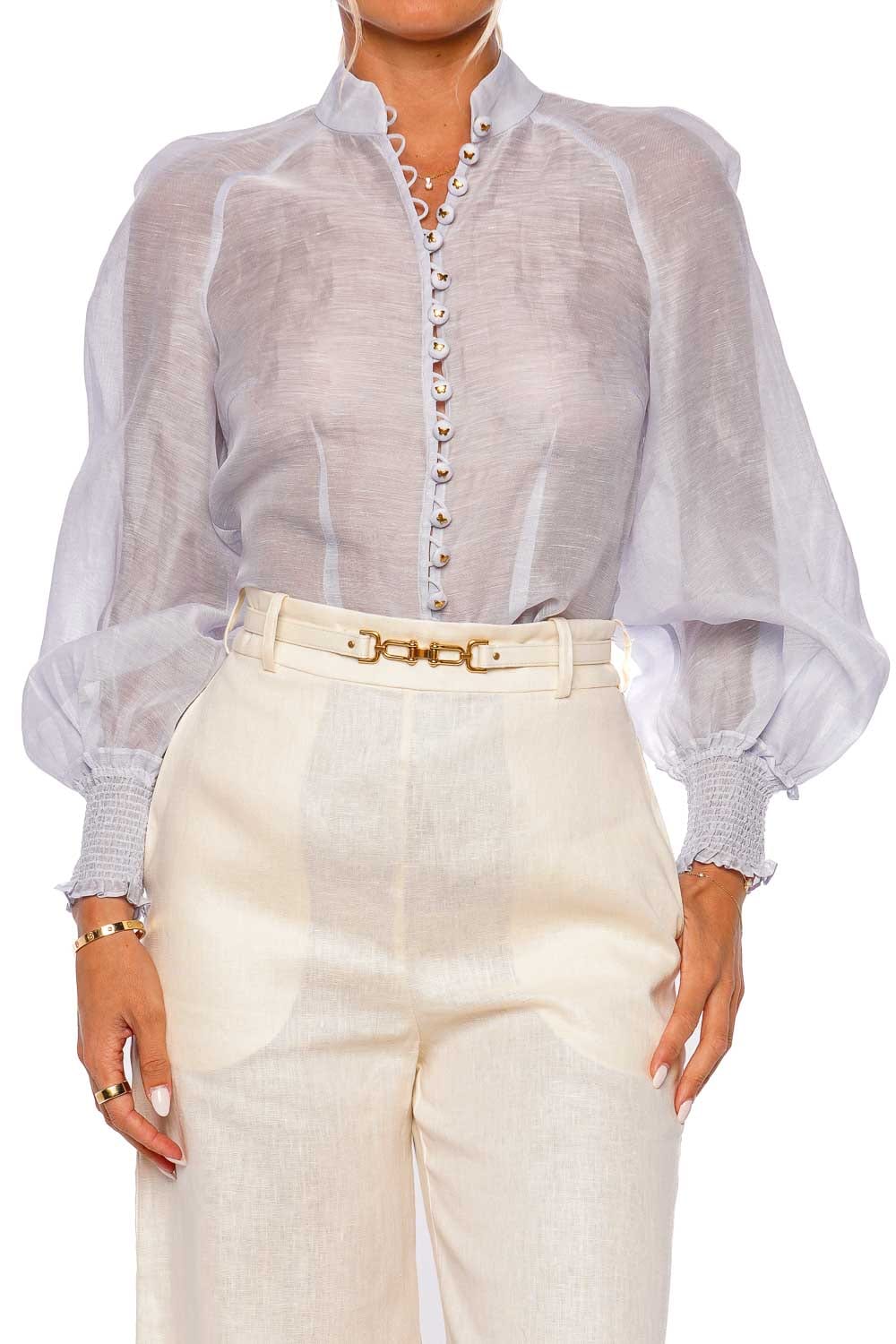 ZIMMERMANN Luminosity Sky Blue Organza Lantern Blouse