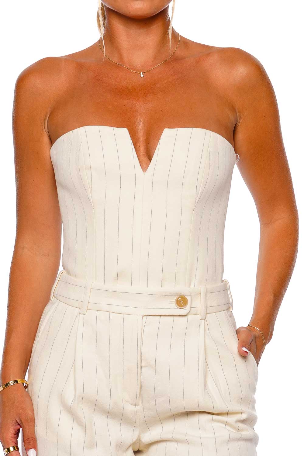 ZIMMERMANN Luminosity Cream Pinstripe Cropped Bustier