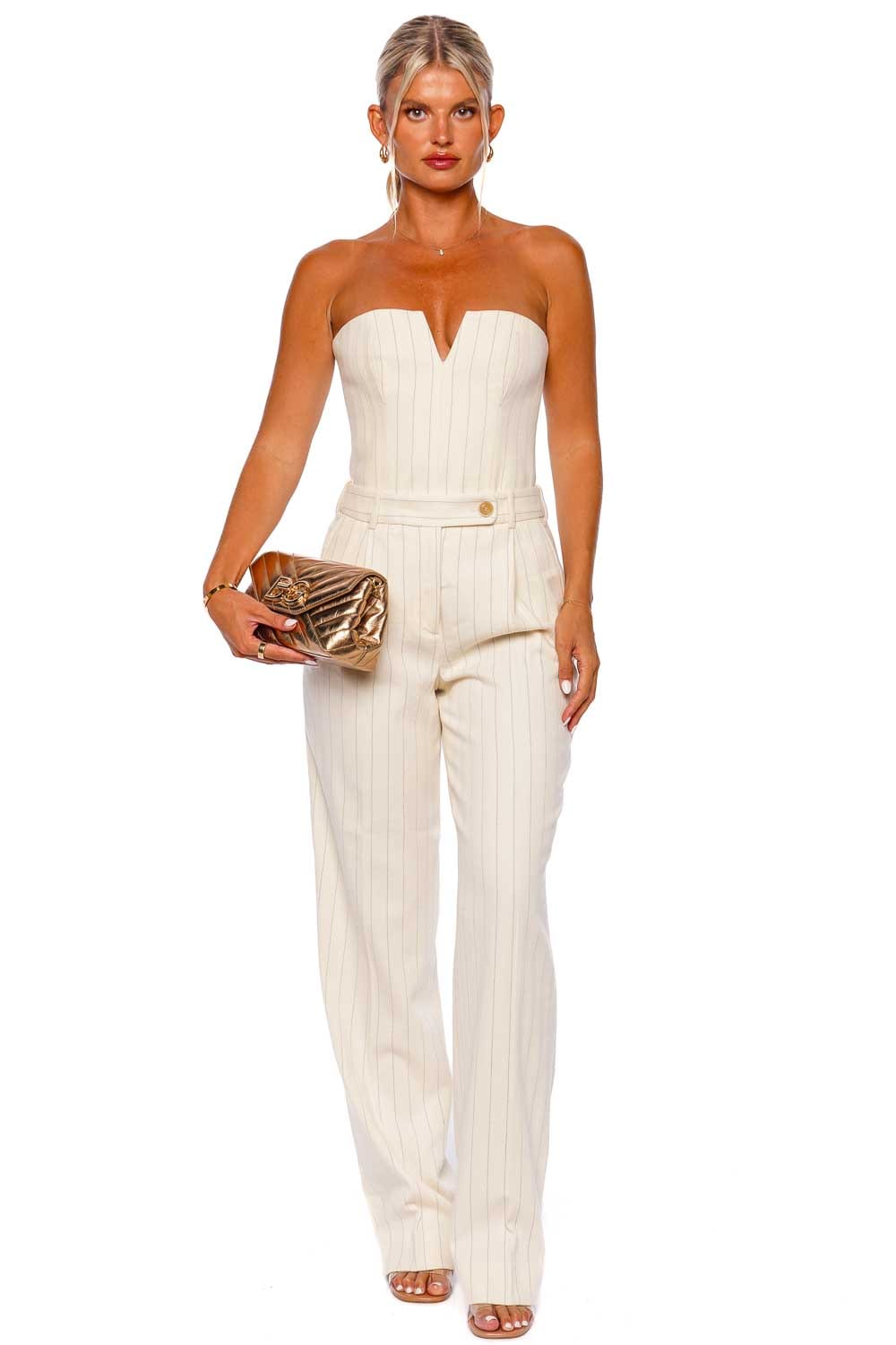 ZIMMERMANN Luminosity Cream Pinstripe Cropped Bustier