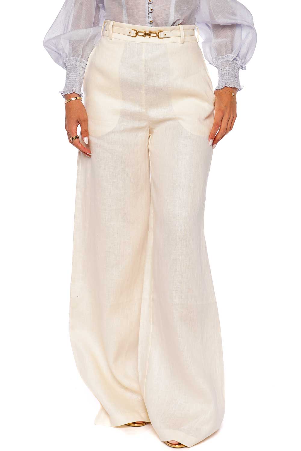 ZIMMERMANN Luminosity Cream Belted Wide Leg Pant
