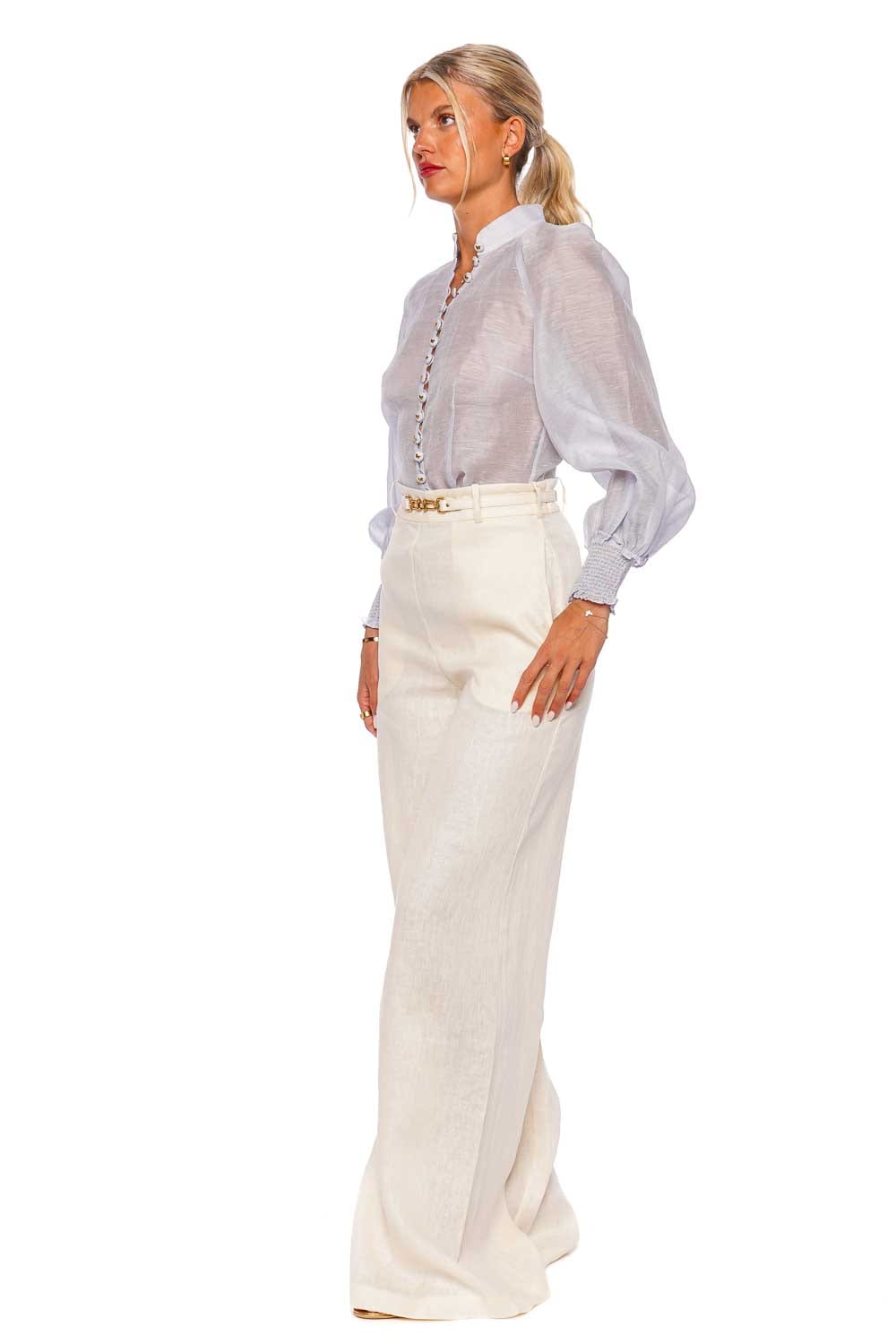 ZIMMERMANN Luminosity Cream Belted Wide Leg Pant