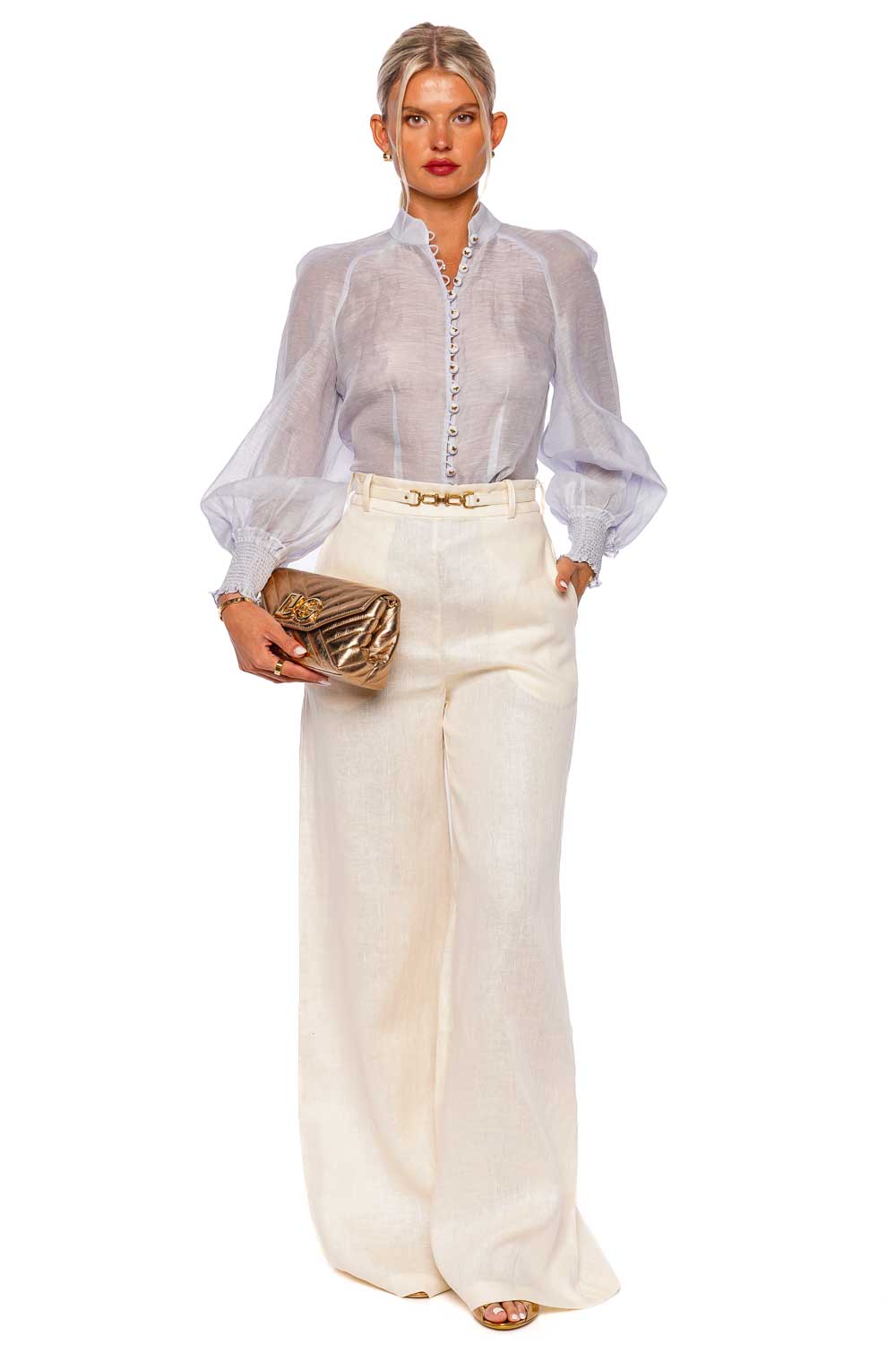 ZIMMERMANN Luminosity Cream Belted Wide Leg Pant