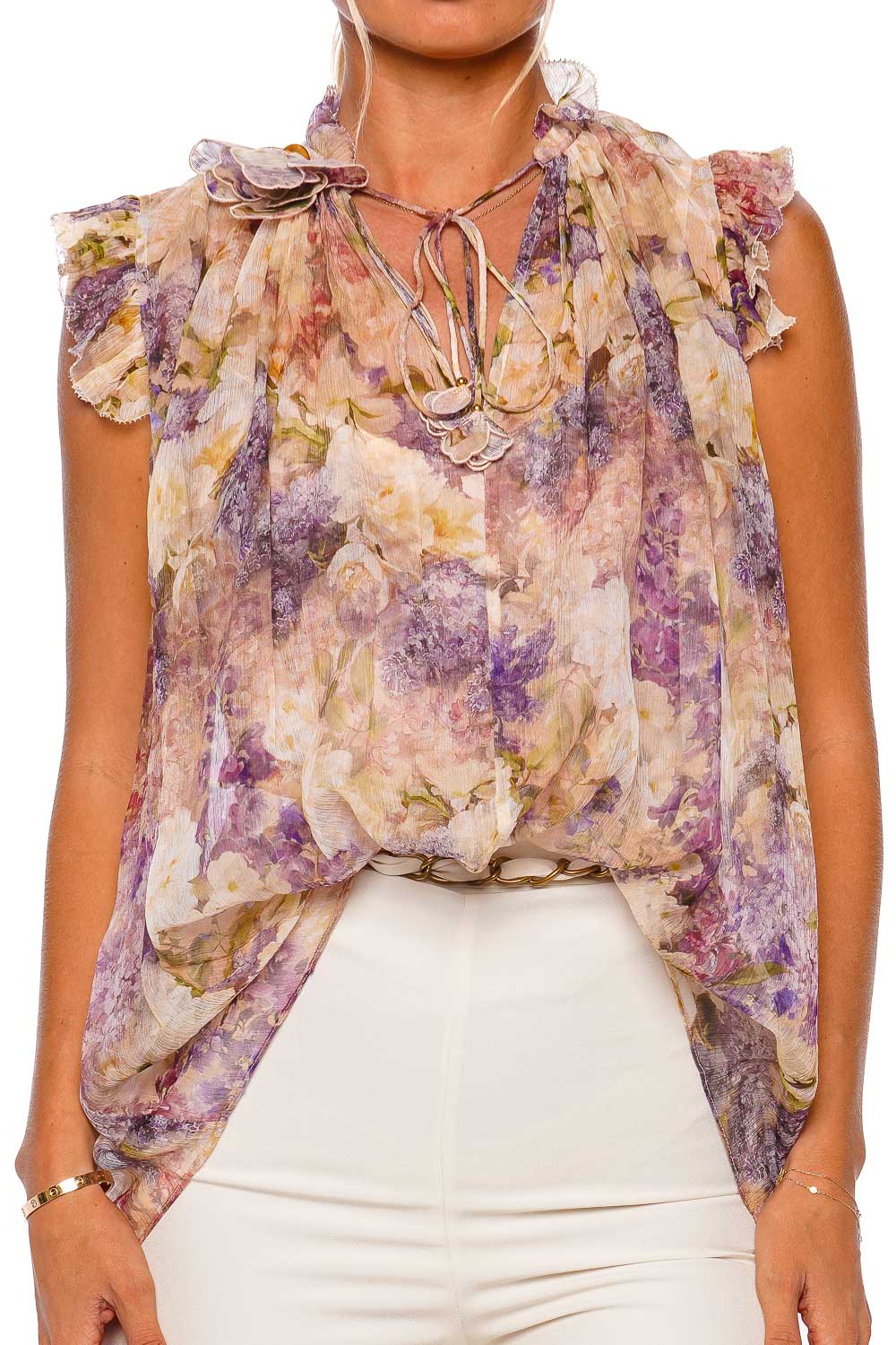 ZIMMERMANN Lyrical Dreamy Floral Silk Frilled Tank