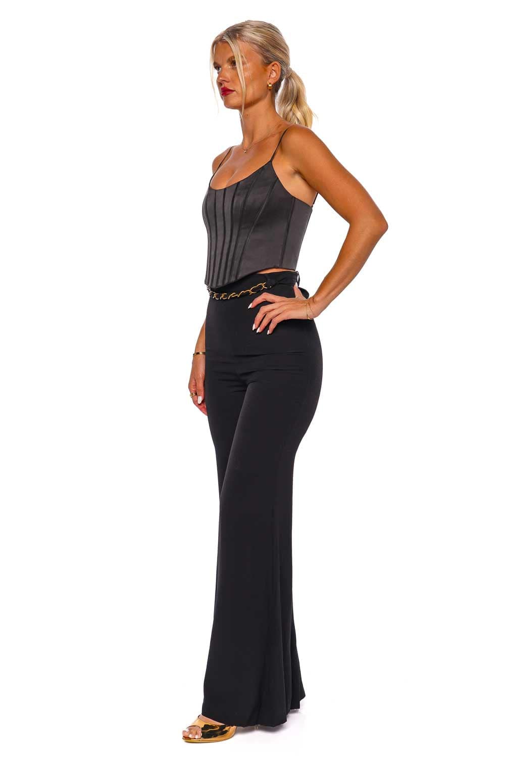 ZIMMERMANN Black Skinny Flare Belted Pant