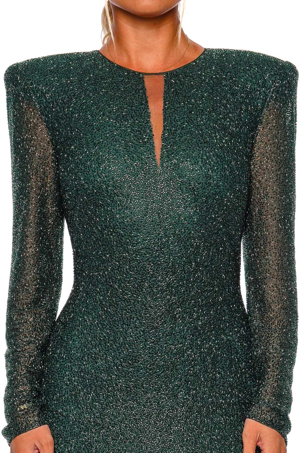 Naeem Khan Emerald Beaded Keyhole Column Gown
