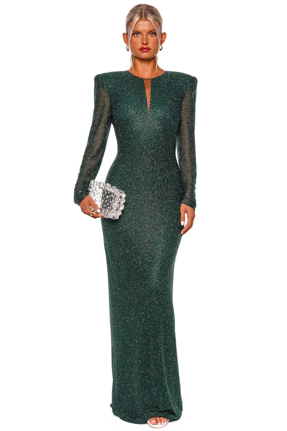 Naeem Khan Emerald Beaded Keyhole Column Gown