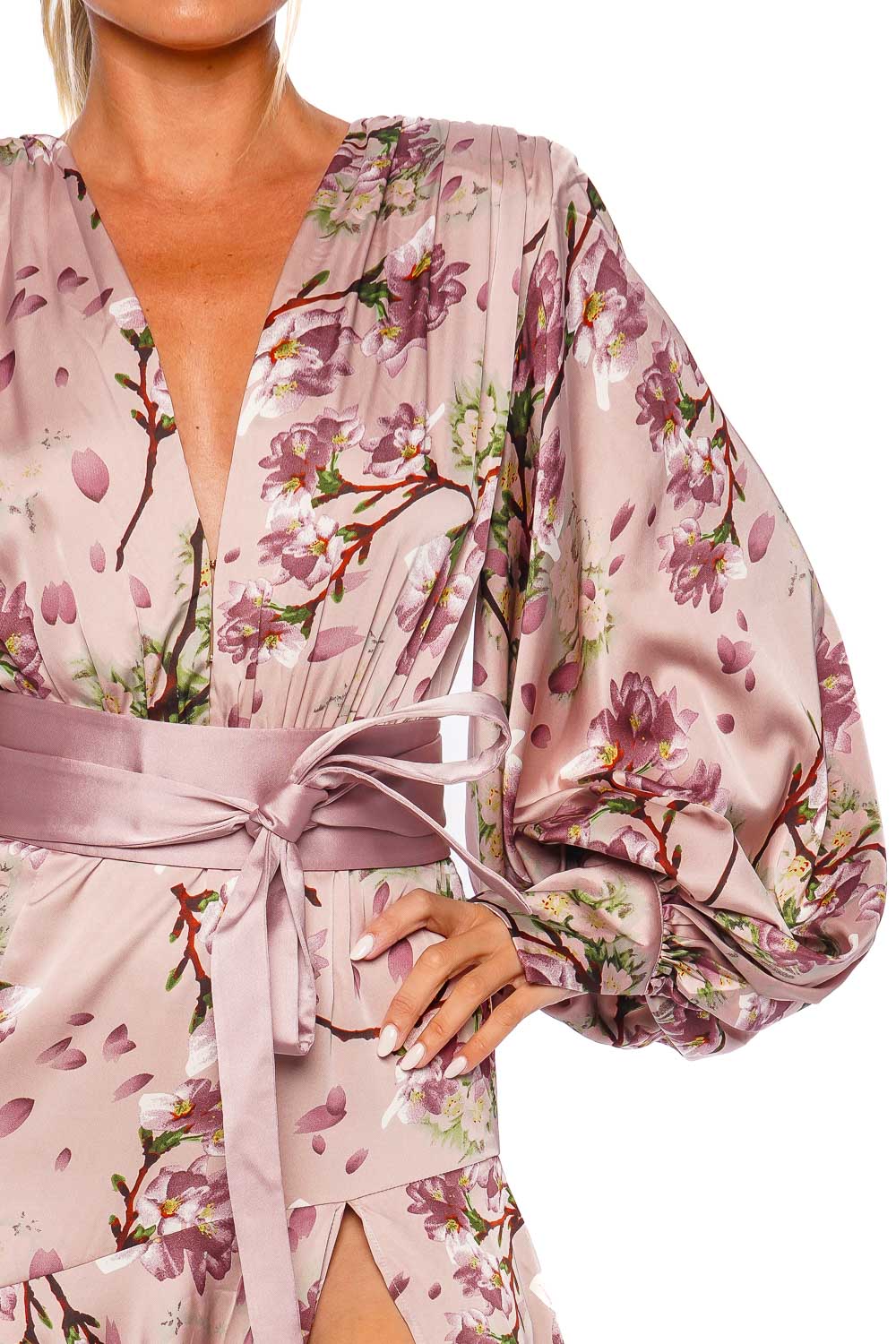 Bronx and Banco Carmen Sakura Floral Satin Gown