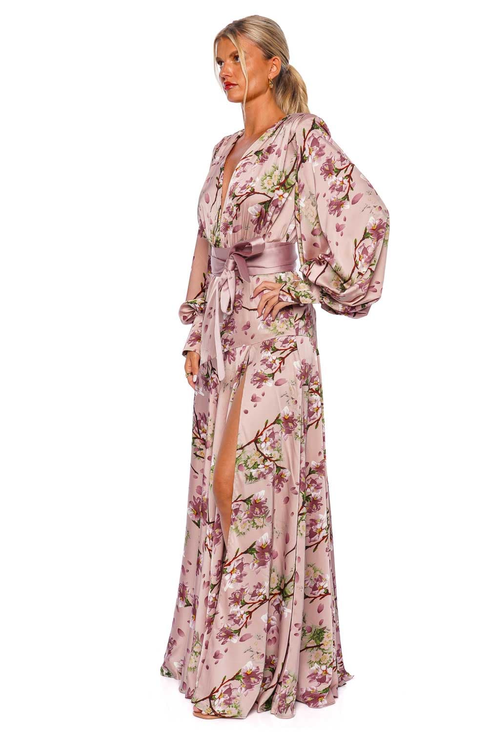 Bronx and Banco Carmen Sakura Floral Satin Gown