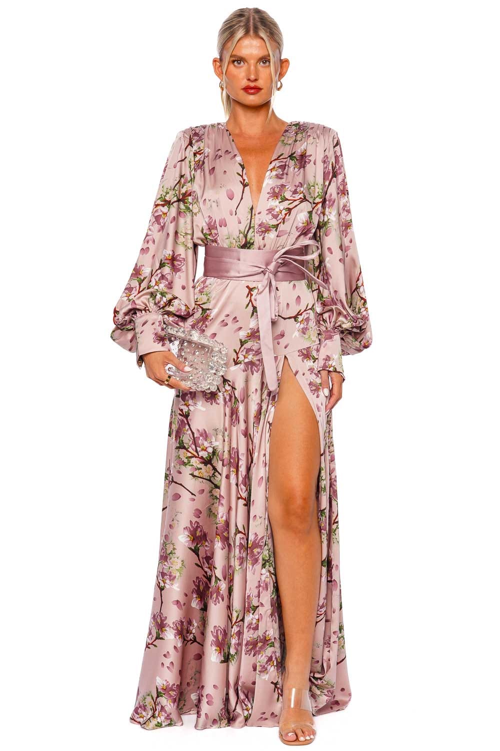 Bronx and Banco Carmen Sakura Floral Satin Gown