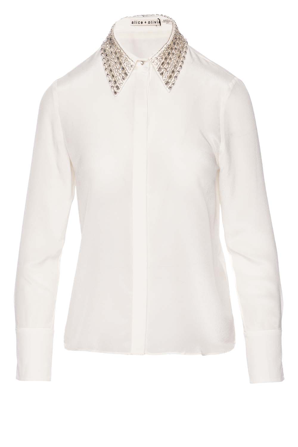 ALICE + OLIVIA willa embell plkt top CC308010021 off white