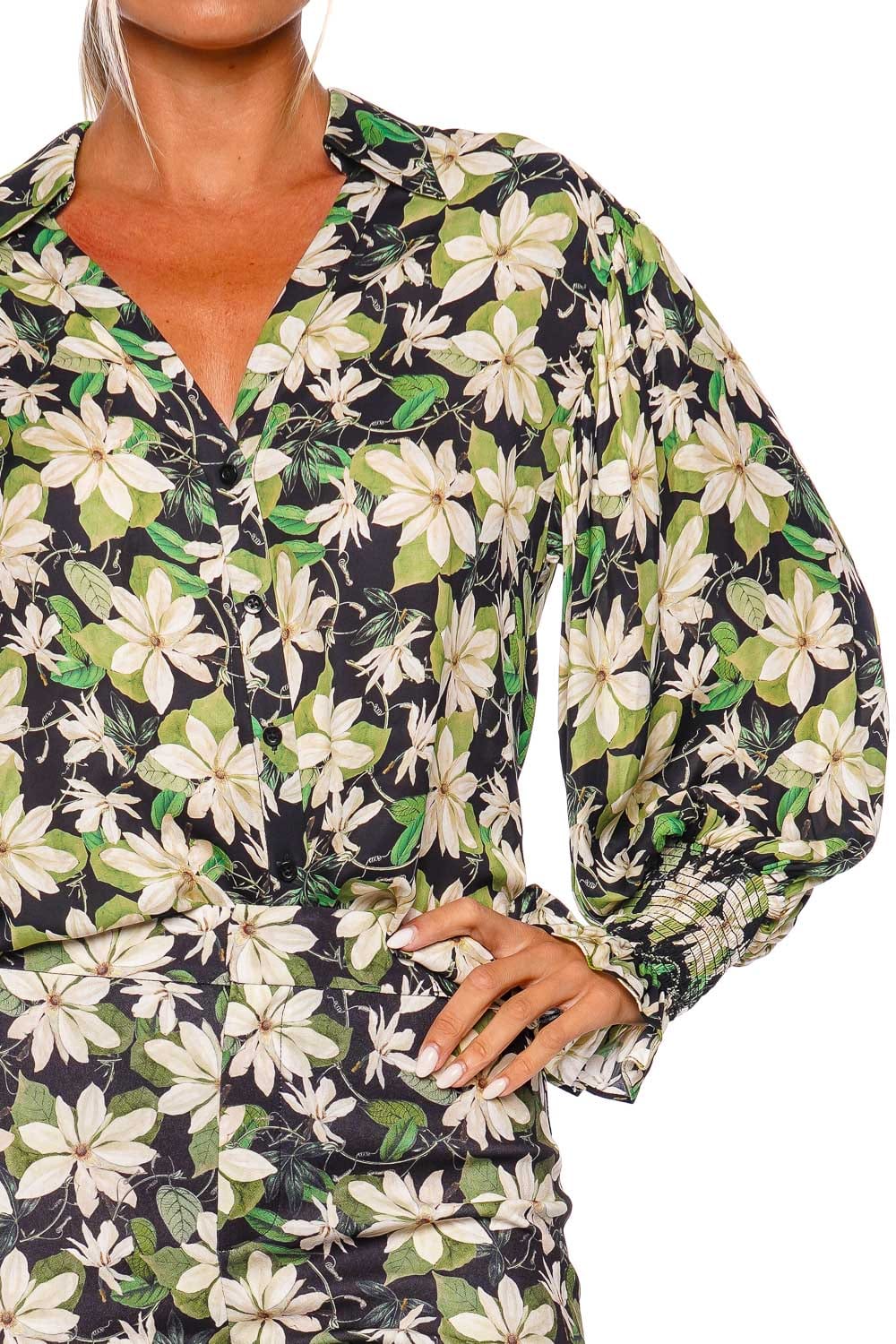 ALICE + OLIVIA Julius Moonlight Floral Button Down Blouse