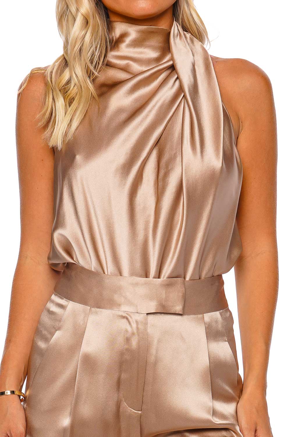 The Sei HIGH NECK DRAPE TOP TS2109 CHAMPAGNE