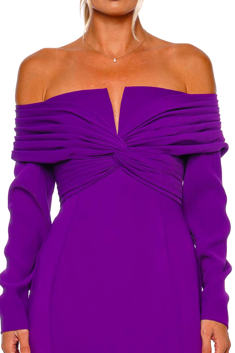 Zuhair Murad CADY OFF SHOULDER GOWN FDR23048CRCA010 AMARANTH PUEPLE
