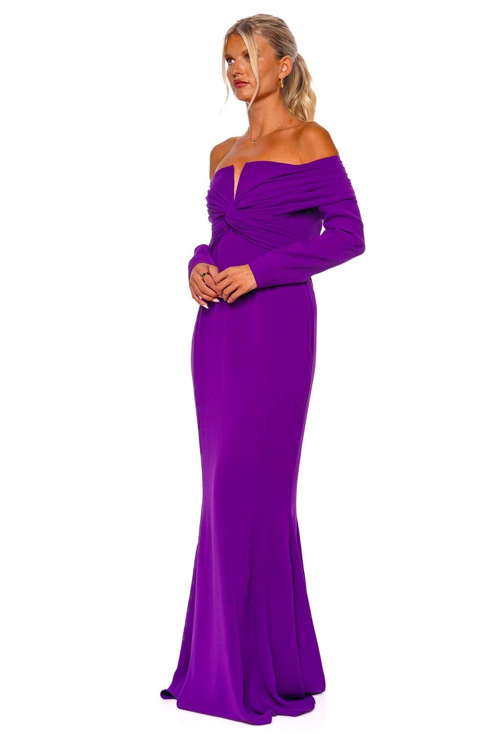 Zuhair Murad CADY OFF SHOULDER GOWN FDR23048CRCA010 AMARANTH PUEPLE