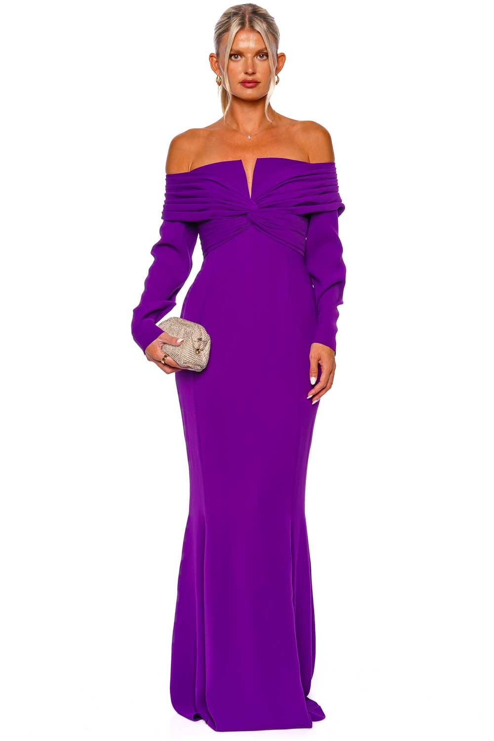 Zuhair Murad CADY OFF SHOULDER GOWN FDR23048CRCA010 AMARANTH PUEPLE