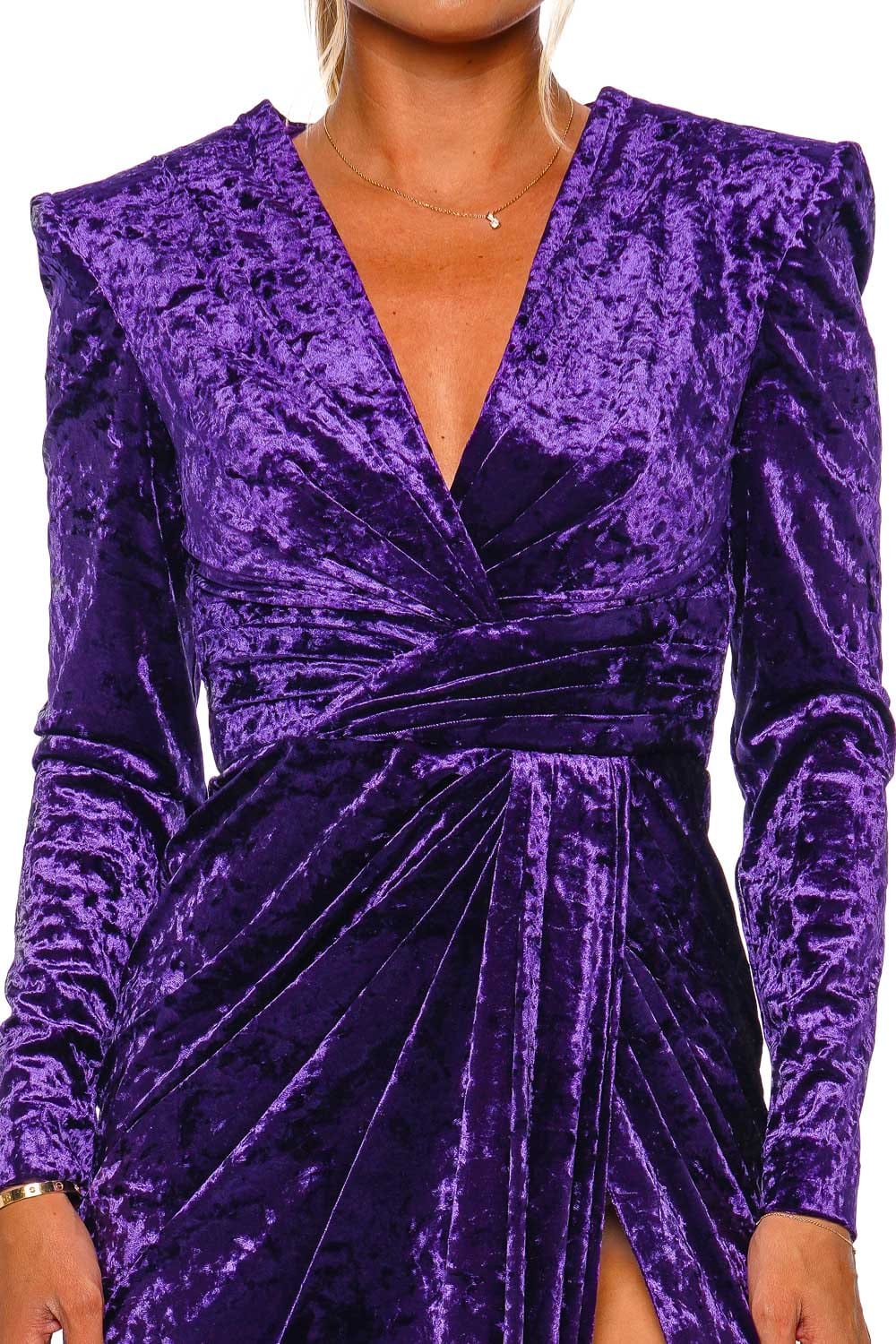 Zuhair Murad VELVET LONG SLEEVE MIDI DRESS FDR23033VEST001 AMARANTH PUEPLE