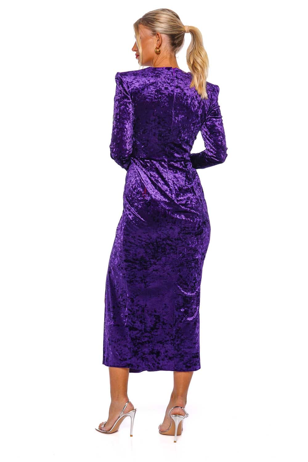 Zuhair Murad VELVET LONG SLEEVE MIDI DRESS FDR23033VEST001 AMARANTH PUEPLE
