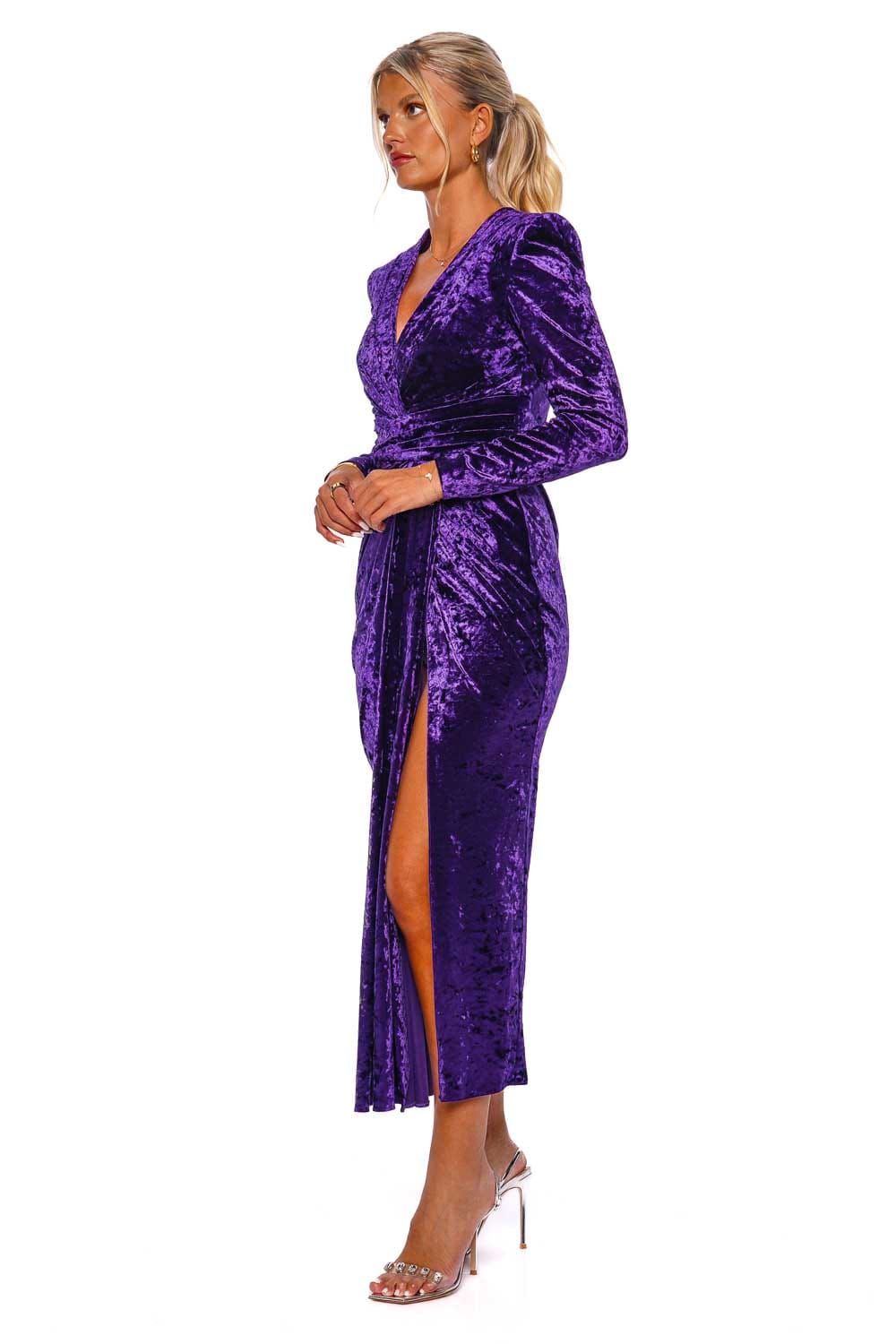 Zuhair Murad VELVET LONG SLEEVE MIDI DRESS FDR23033VEST001 AMARANTH PUEPLE
