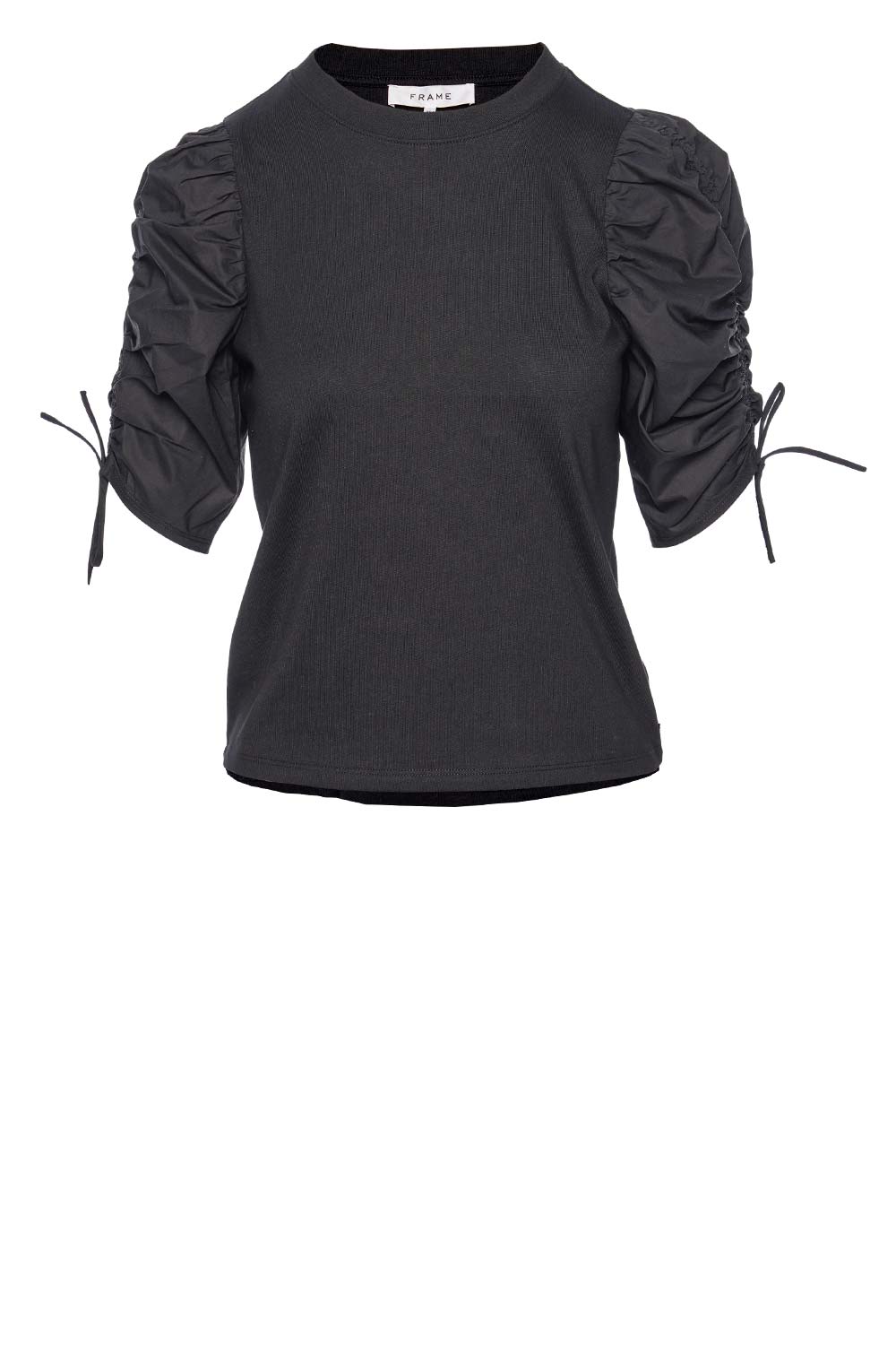 FRAME Ruched Tie Sleeve Noir Tee