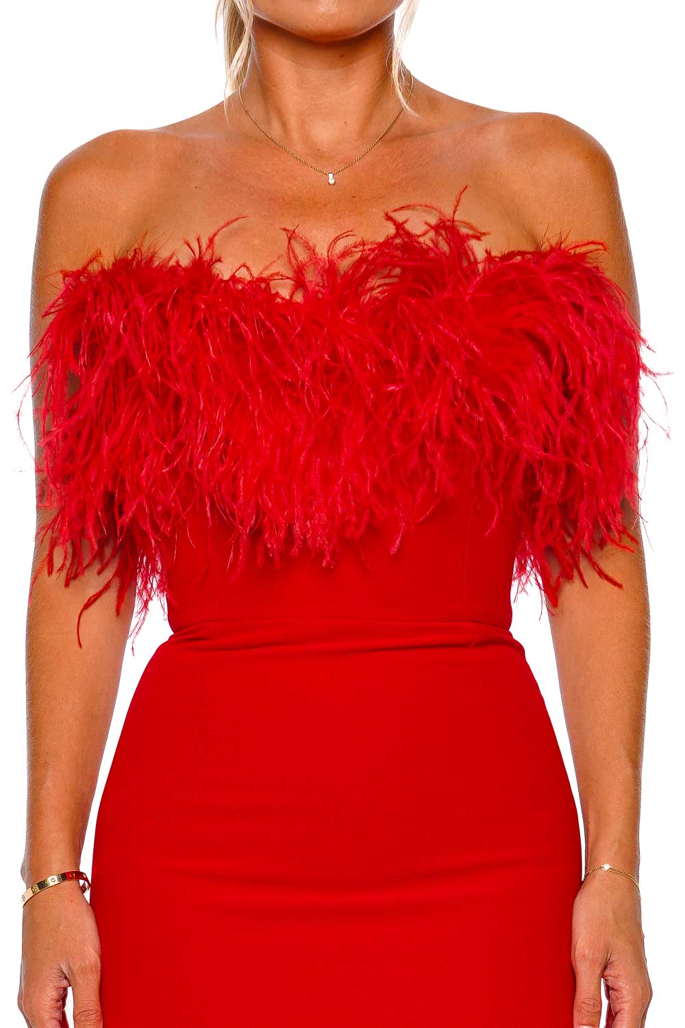 The New Arrivals by Ilkyaz Ozel Lena Strapless Ostrich Feather Midi Dress