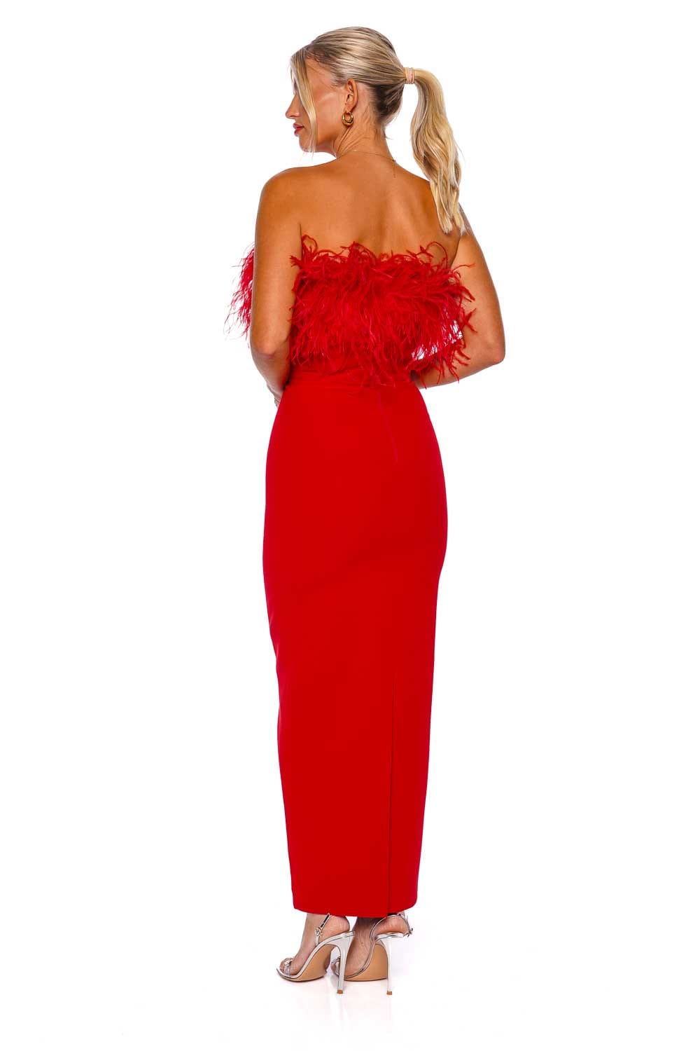 The New Arrivals by Ilkyaz Ozel Lena Strapless Ostrich Feather Midi Dress