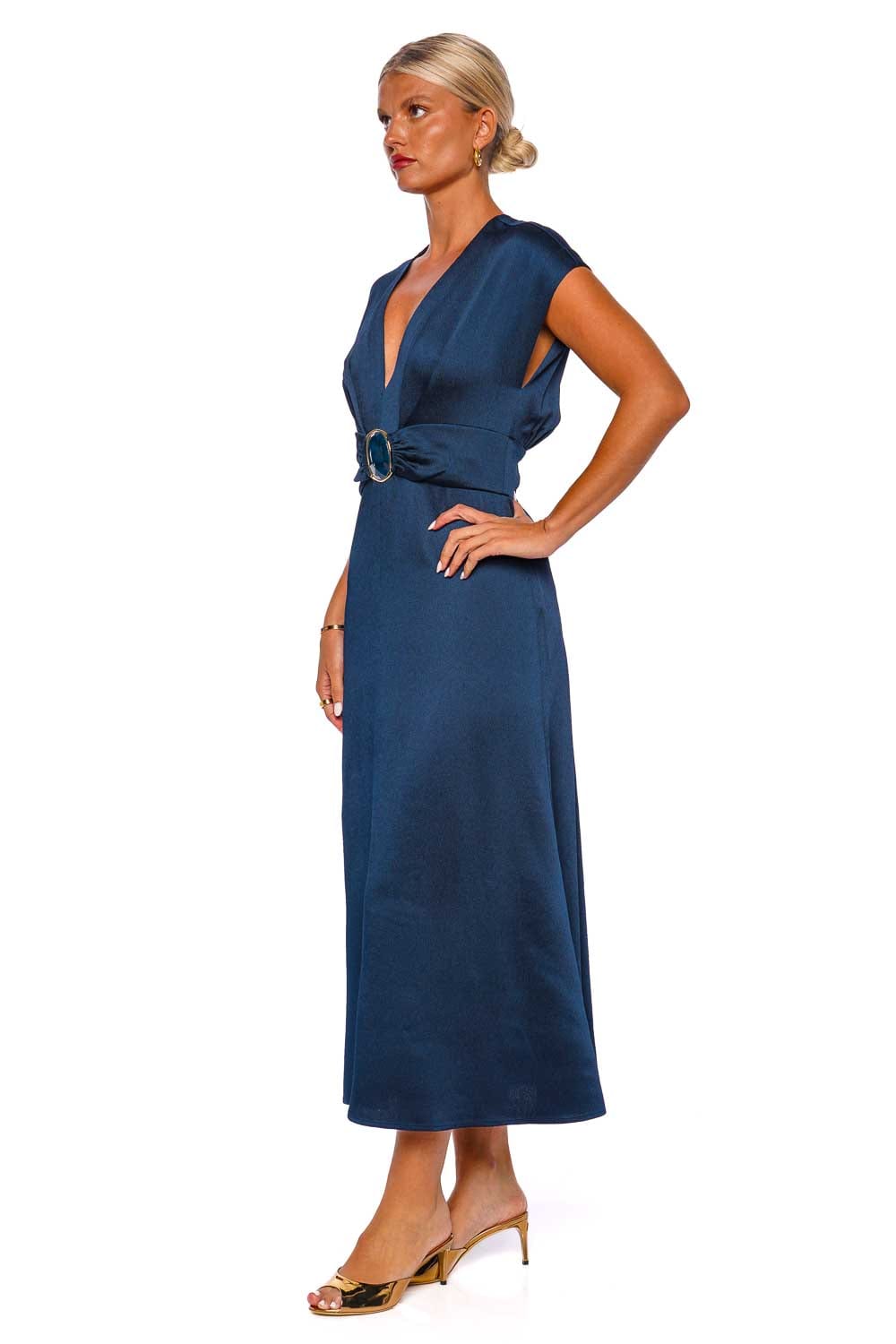 Silvia Tcherassi Emmeline Navy Stone Embellished Midi Dress
