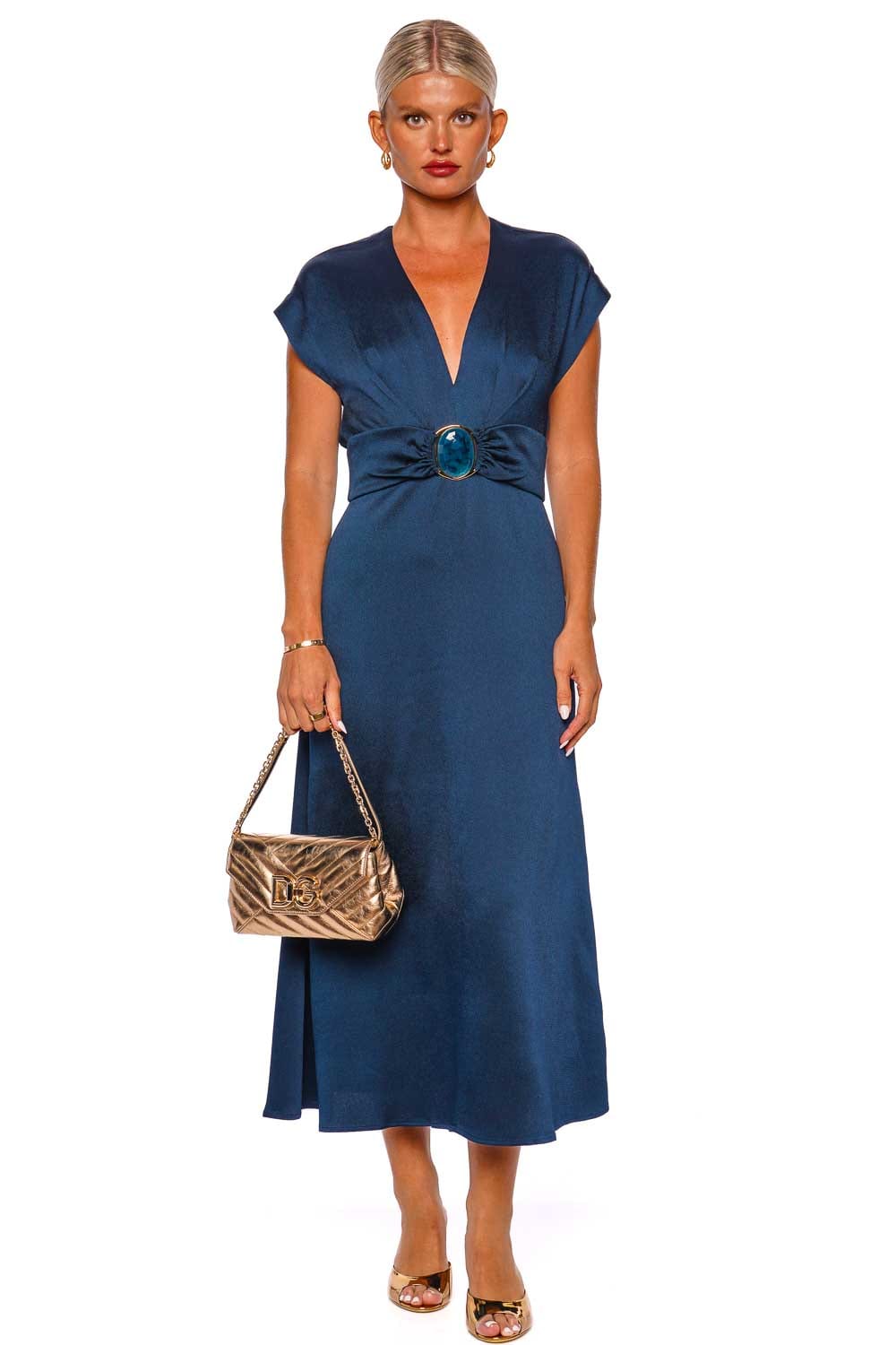 Silvia Tcherassi Emmeline Navy Stone Embellished Midi Dress