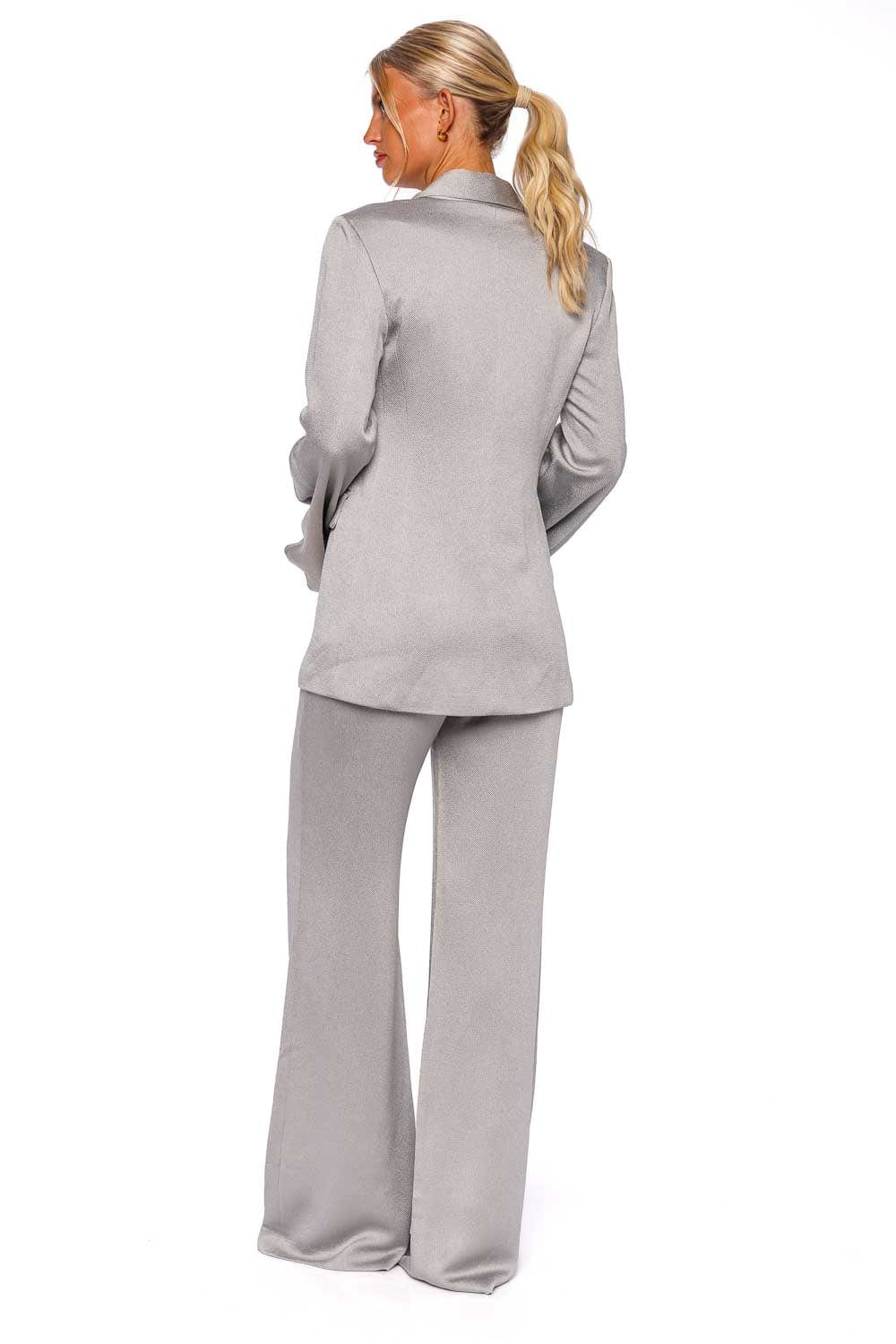 Silvia Tcherassi Andie Grey Silk Wide Leg Pants