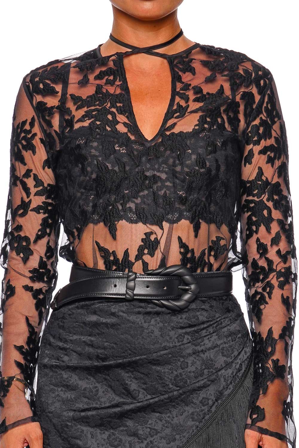 Silvia Tcherassi Tosca Black Velvet Tulle Blouse